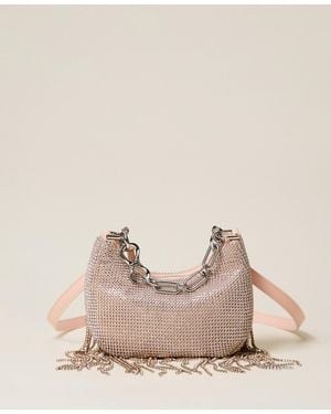 Twinset 'Mini Croissant' Rhinestone Bag With Fringes - Natural
