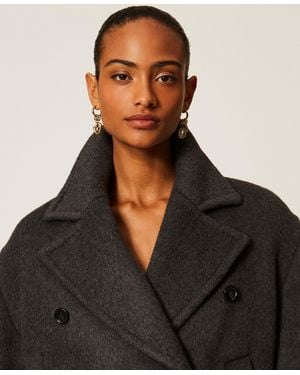Twinset Wool Blend Cloth Caban Coat - Black