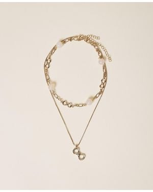 Twinset Double Choker Necklace With Logo - Natural