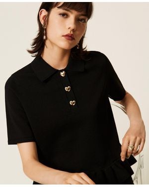 Twinset Polo Shirt With Heart-Shaped Buttons - Black