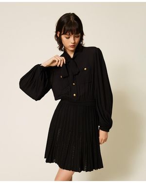 Twinset Short Dress With Knitted Skirt - Black