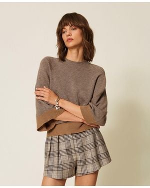 Twinset Jersey Corto De Lana Y Cachemira Con Lúrex - Marrón