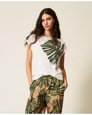 Twinset T-Shirt With Print And Embroidery - Green