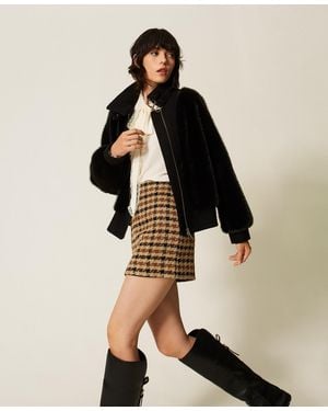 Twinset Minifalda De Bouclé De Cuadros - Neutro