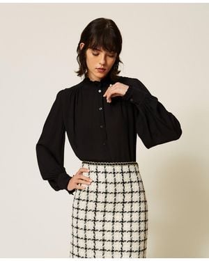 Twinset Crêpe De Chine Cropped Shirt - Black
