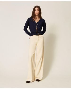 Twinset Wide Leg Corduroy Trousers - Natural