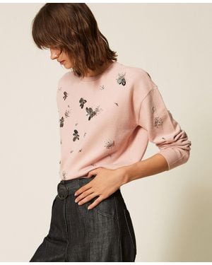 Twinset Pull Ras-Du-Cou Avec Broderie - Neutre