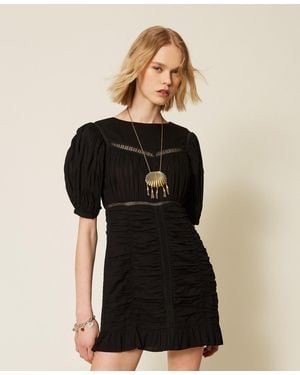 Twinset Short Muslin Dress With Gathering - Black