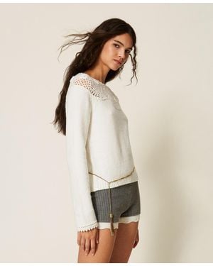 Twinset Jersey De Ganchillo Con Rosas - Neutro
