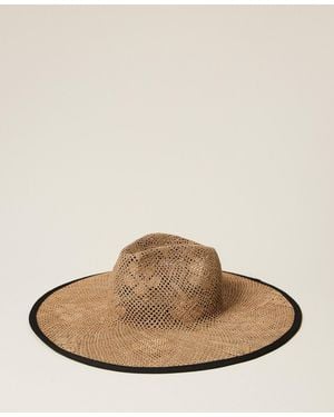 Twinset Straw-Effect Hat With Flowers - Natural