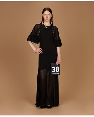 Twinset Long Georgette Dress With Embroidery - Black