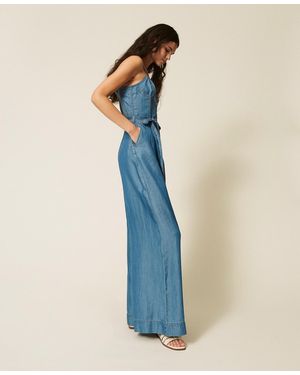Twinset Denim Jumpsuit With Belt - Blue