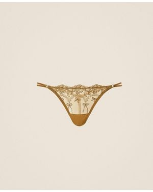Twinset Tanga Aus Tüll Mit Aufgestickten Schleifen - Natur