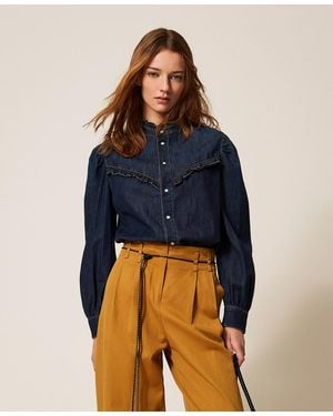 Twinset Denim Shirt With Ruffles - Blue
