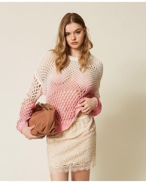 Twinset Myfo Mini Skirt With Lace And Embroidery - Natural