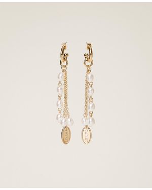Twinset Earrings With Pendants And Pearls - Natural