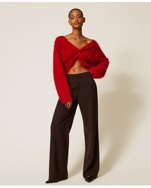 Twinset Matte Satin Wide Leg Trousers - Red