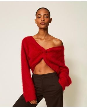 Twinset Pull En Laine Brossée Avec Naud - Rouge