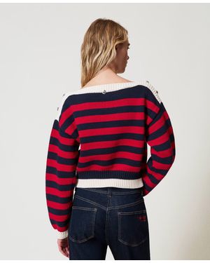 Twinset Gestreifter Pullover Mit Cabochons, Größe - Rot