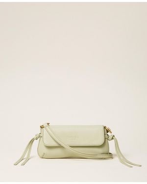 Twinset Leather Shoulder Bag With Flap - Natural