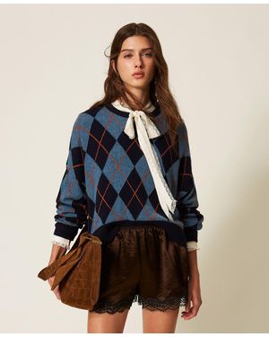 Twinset Wool Blend Jacquard Jumper - Blue