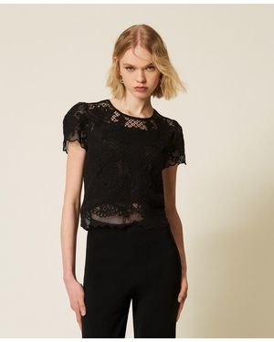 Twinset Muslin Blouse With Embroidery - Black