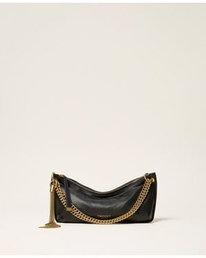Twinset Leather Hobo Bag With Tassel - Natural