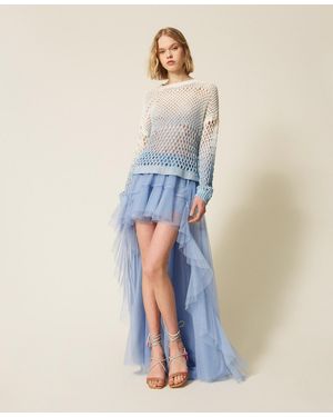 Twinset Myfo Long Asymmetric Tulle Skirt - Blue