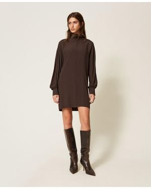 Twinset Crêpe De Chine Short Dress - Natural