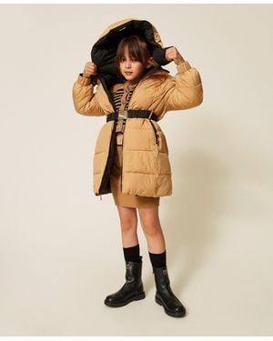 Twinset Reversible Puffer Jacket With Belt, Two-Tone/"Iced Coffee" - Natural
