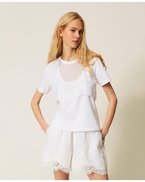 Twinset Trompe'Oeil T-Shirt With Lace - White