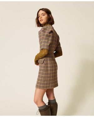 Twinset Short Houndstooth Jacquard Dress - Natural