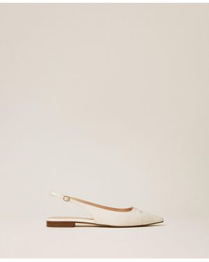 Twinset Leather Sling Back Ballet Flats - Natural