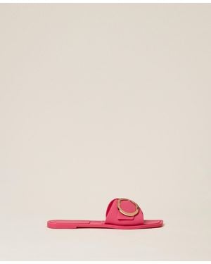Twinset Slides With Logo Buckle - Pink