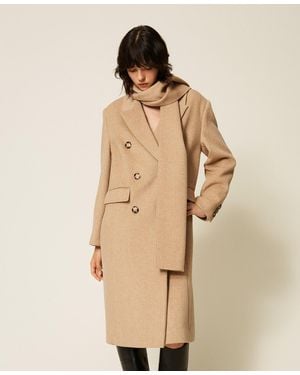 Twinset Velour Wool Cloth Coat - Natural