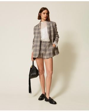 Twinset Chequered Wool Cloth Shorts With Sequins - Natural