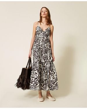 Twinset Long Printed Poplin Dress - White