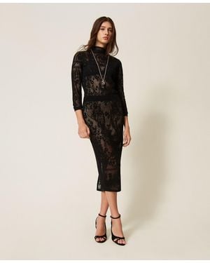 Twinset Jacquard Knit Midi Skirt - Natural