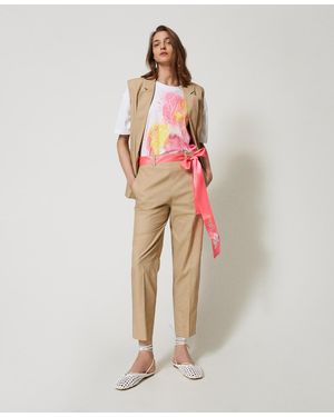 Twinset Pantalones Pitillo Myfo Con Cinturón, Algodón, Talla - Multicolor