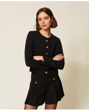 Twinset Crêpe Shorts With Heart-Shaped Buttons - Black
