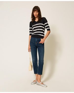 Twinset Cotton And Cashmere Striped Jumper - Blue