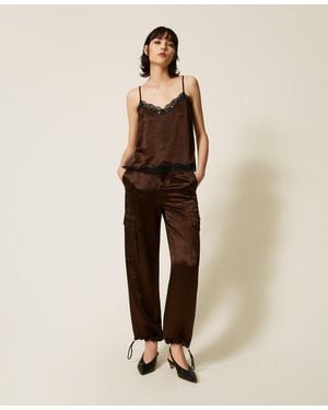 Twinset Froissé Satin Cargo Trousers - Natural