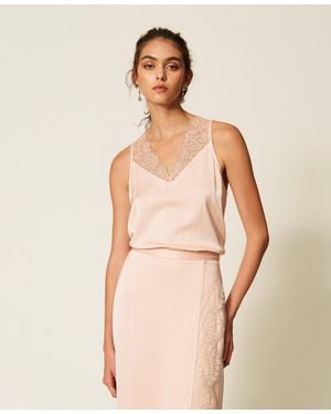 Twinset Satin And Lace Top - Natural