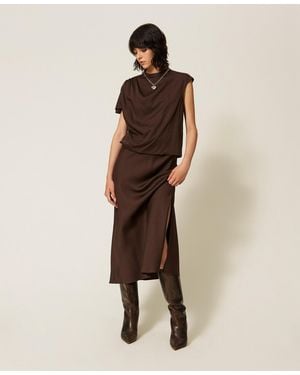 Twinset Midikleid Aus Satin - Natur