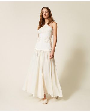 Twinset Long Linen Blend And Georgette Dress - Natural