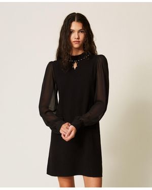 Twinset Kurzes Strickkleid Mit Volant, Damen - Schwarz
