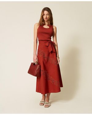 Twinset Long Poplin And Broderie Anglaise Skirt - Red