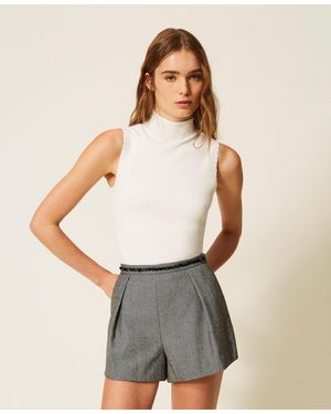 Twinset Knitted Top With Crochet Details - Grey