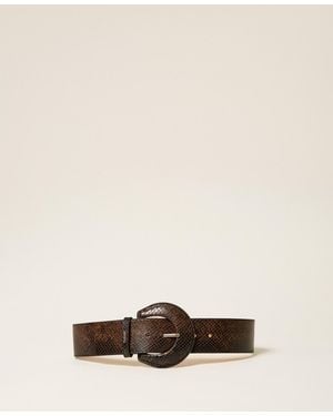 Twinset Python Print Leather Belt - Natural