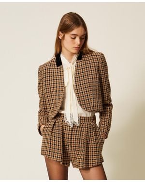 Twinset Chaqueta Spencer De Bouclé A Cuadros - Neutro